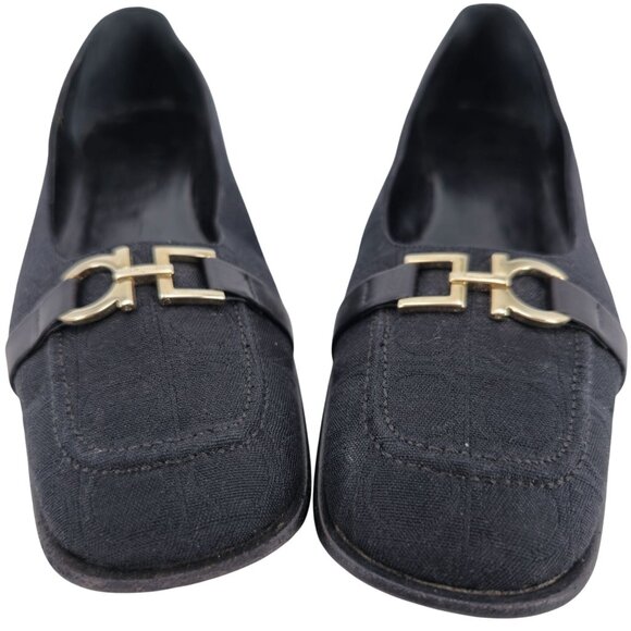 Salvatore Ferragamo Italy Womens 8AA Black Signature Gancini Dress Shoe Pumps - Picture 9 of 11